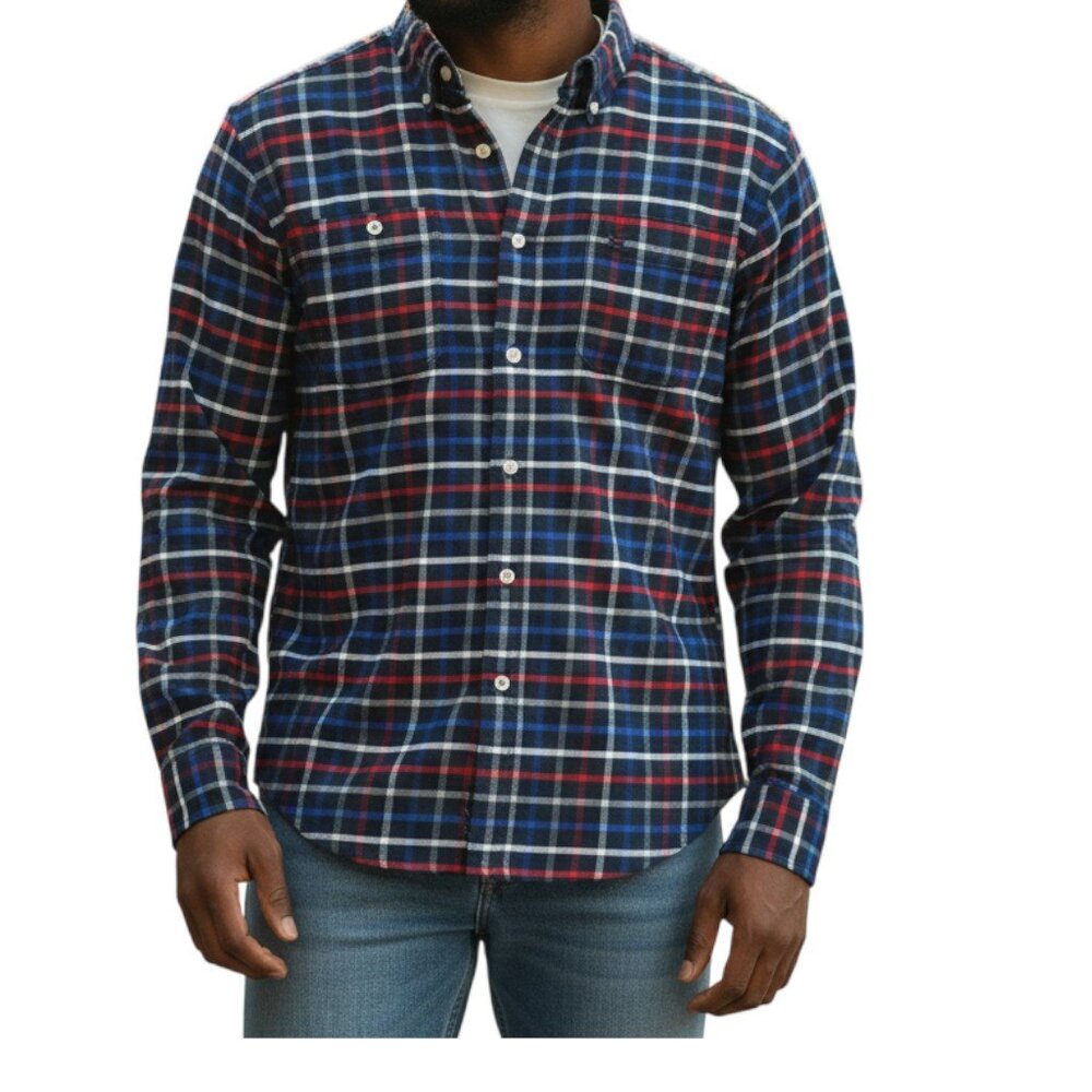 AMERICAN EAGLE OUTFITTERS Red Blue Plaid Long Sleeve Button Down Shirt - Small
